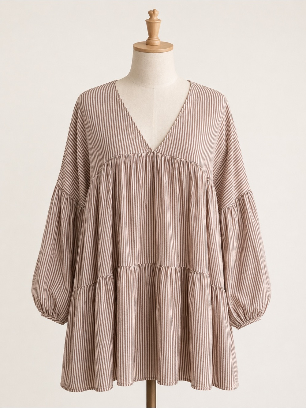 Grade & Gather Striped V-Neck Babydoll Tunic Dress